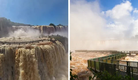 Vazão quase 6 vezes acima da média interdita passarela das Cataratas do Iguaçu