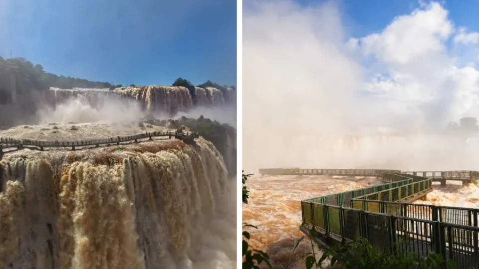 Vazão quase 6 vezes acima da média interdita passarela das Cataratas do Iguaçu