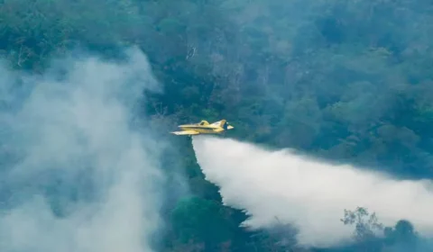 Aviões do Ibama lançam mais de 10 mil litros de água para combater incêndios no Amazonas