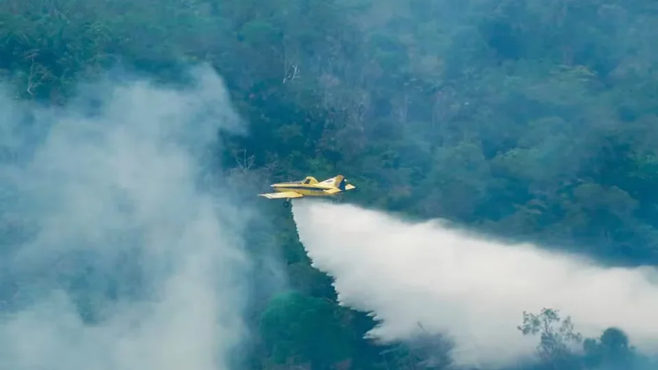 Aviões do Ibama lançam mais de 10 mil litros de água para combater incêndios no Amazonas